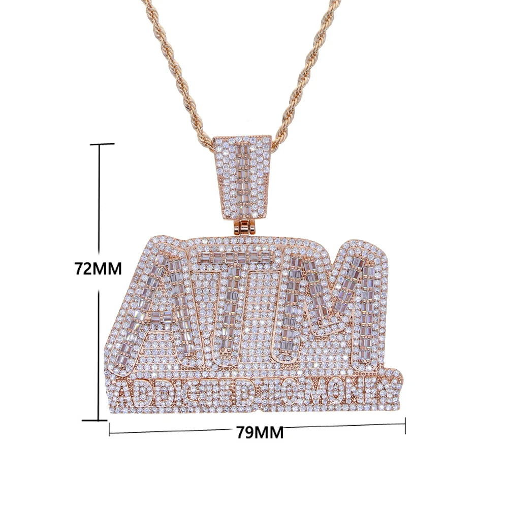 جديد مثلج خارج بلينغ رسائل ATM مدمن على المال قلادة القلائد فضية اللون مستطيل تشيكوسلوفاكيا الزركون سحر الرجال الهيب هوب مجوهرات #3