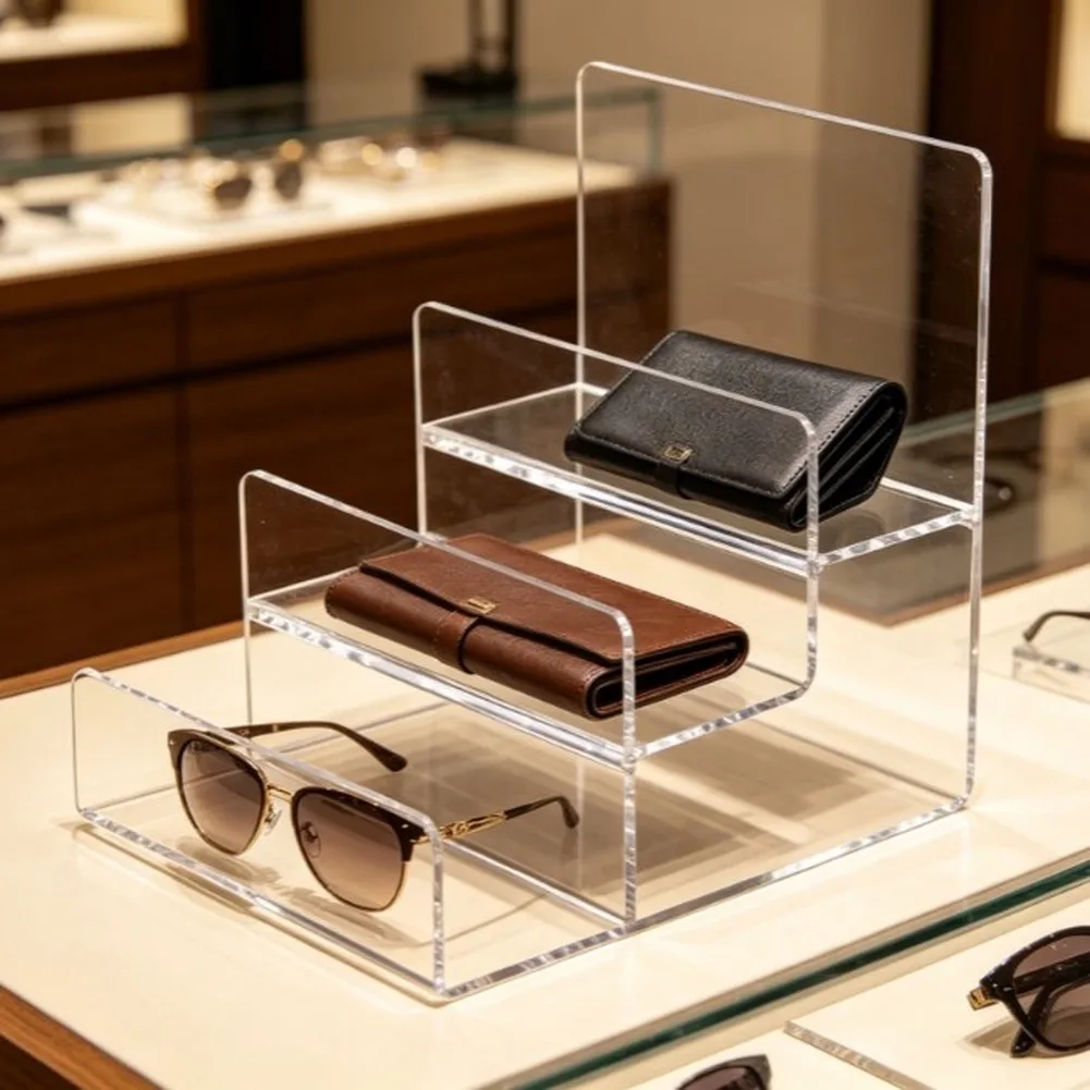 Multi-Level For Acrylic Rack for Uniform Spacing and for unobstructed View of For Wallets Sunglasses and Compact Accessories
