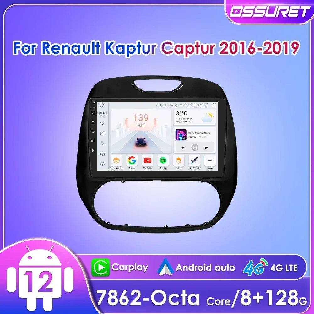 

9" Ossuret 2Din CarPlay Android Auto Car Radio for Renault Kaptur 1 Captur H5 J5 2016 - 2019 GPS Navigation RDS DSP 4G BT UI7862