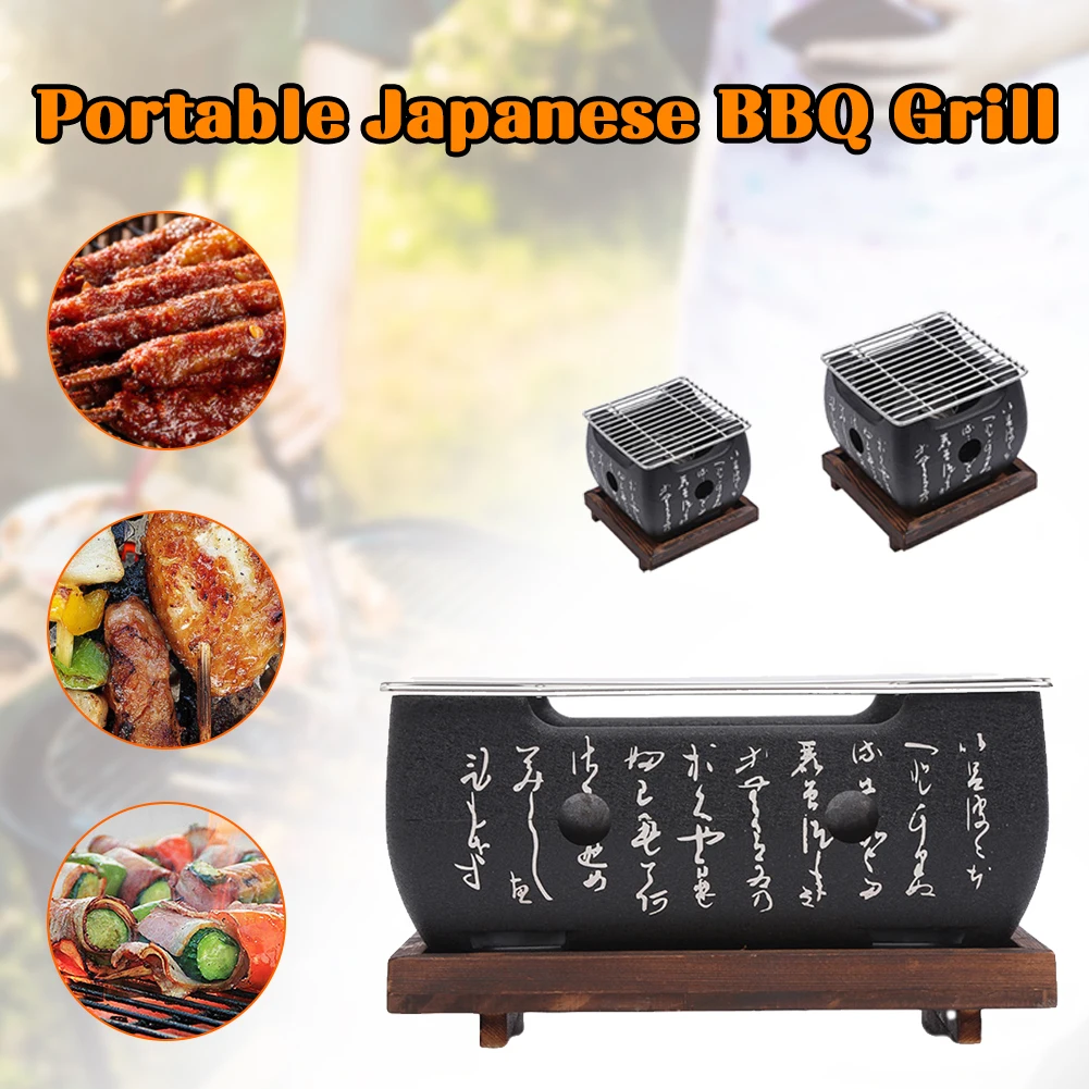 Korean/Japanese Style BBQ Carbon Oven Cuisine Mini Characters Kebab Korean Household Stove Barbecue Grill Wood Tray Set