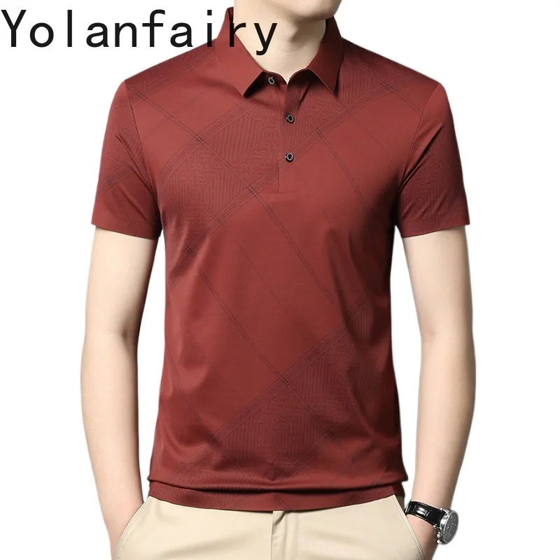 

YOLANFAIRY Mulberry Silk T Shirt Men Polo Shirt Mens Shirts Short Sleeves Polos Hombre Manga Corta Summer Mens Clothing 2024