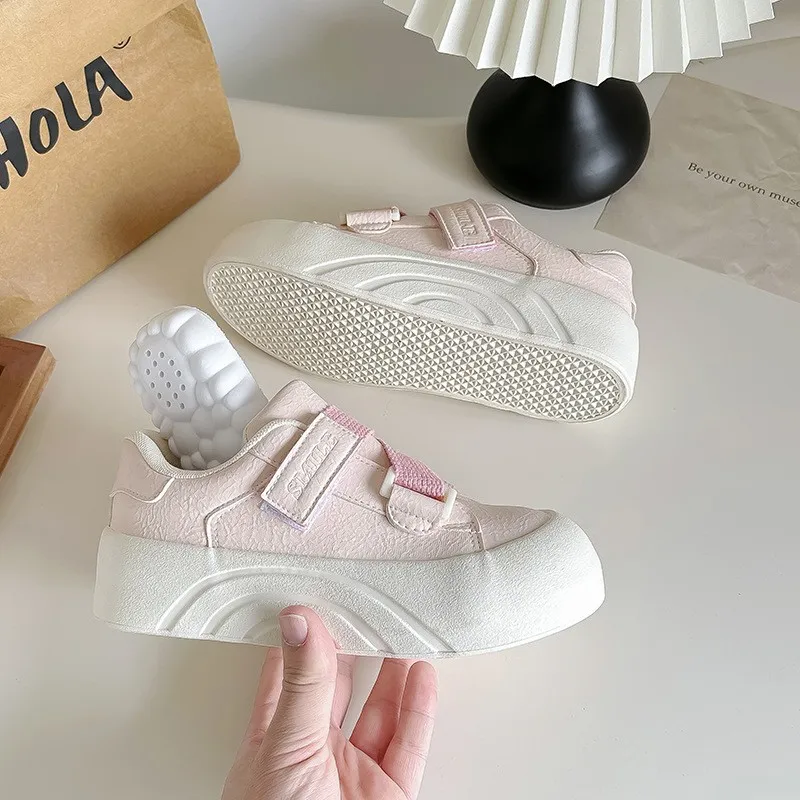Pebel American Style Magic Tape Thick Bottom Bread White Shoes Spring New Casual Sports Shoes Low Cut Canvas Shoes for Women