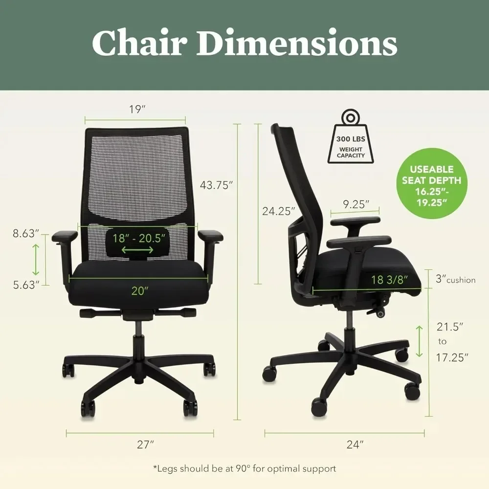 Ignition 2.0 Ergonomic Mesh/Fabric Mid-Back Task Chair, Black