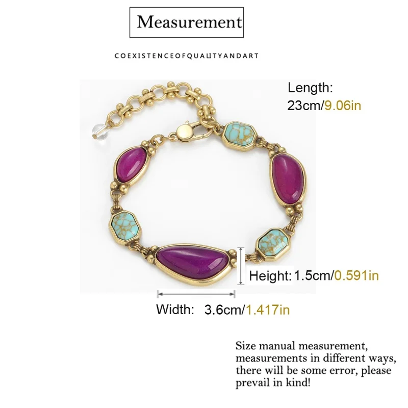 

Vintage Purple Stones Bracelet Natural Accessories For Woman Antique Gold Color Luxury Turquoise Jewelry 2026 New Trendy