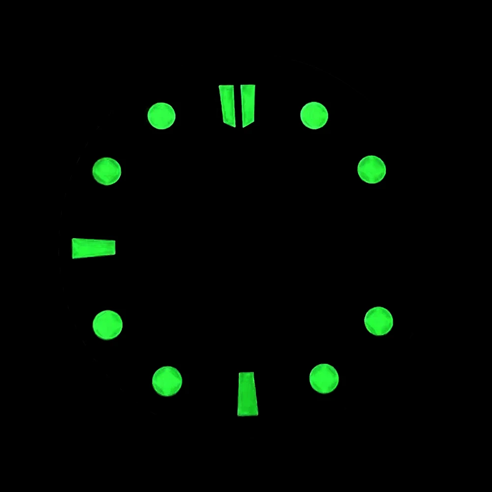 Esfera de reloj NH35 luminosa verde personalizada, 28,5mm, compatible con movimiento NH35 NH36, esferas de reloj de 28,5mm