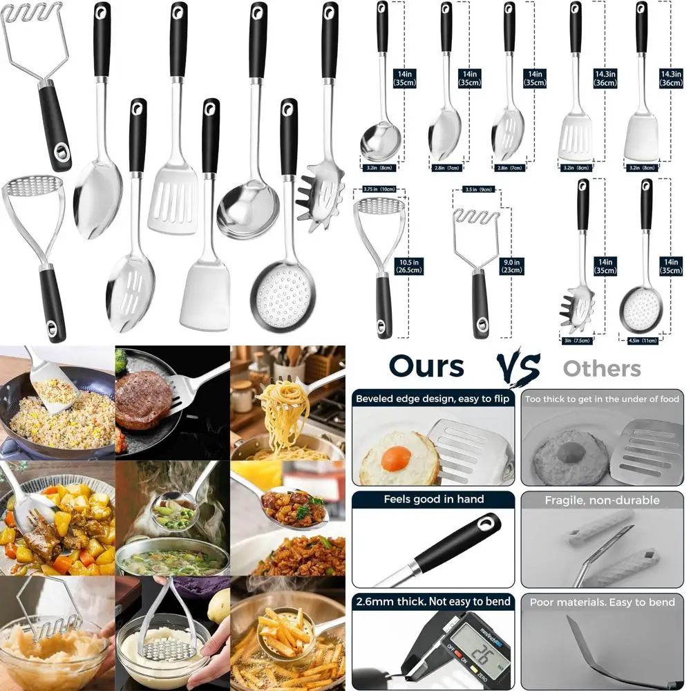 

9-Piece Heavy-Duty Stainless Steel Kitchen Utensil Set for Daily Use and Special Occasions, Dishwasher Safe