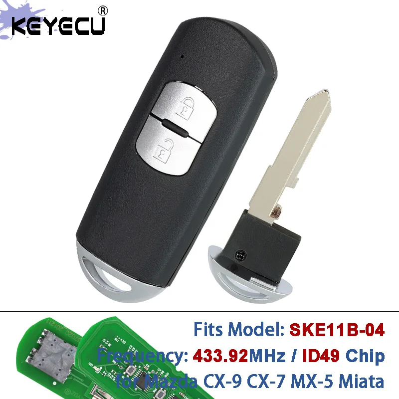 

P/N KEYECU: EJY2-67-5RY Модель: SKE11B-04 433,92 МГц 63 чипов, умный дистанционный брелок для Mazda CX-9 CX-7 MX-5 MIATA 2010-2015