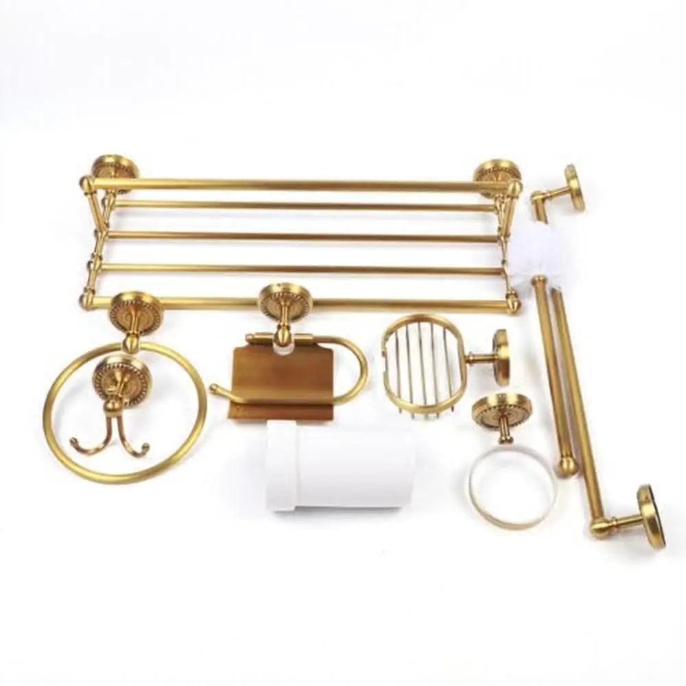 Gold Bathroom Accessories Set Towel Rack Toilet Paper Holder Soap Hook Copper Storage Bar Set