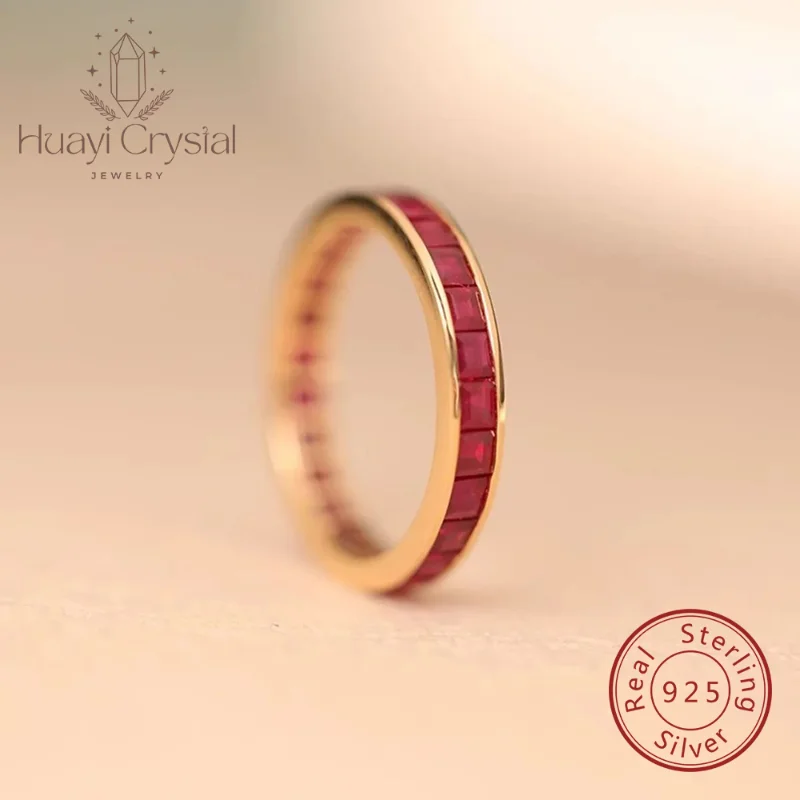 

Кольцо из стерлингового серебра 925 пробы с рубиновым красным цирконом Infinity Eternity Band, женские ювелирные изделия