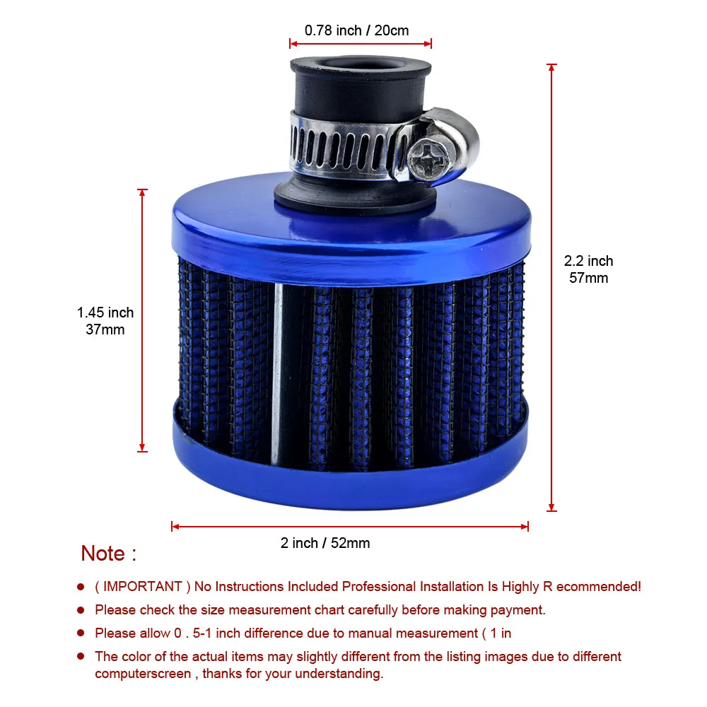 1pc 12mm/25mm Universal High Flow Air Filter Car Motorcycle Cold Air Intake Crankcase Breather Racing Performance Filter