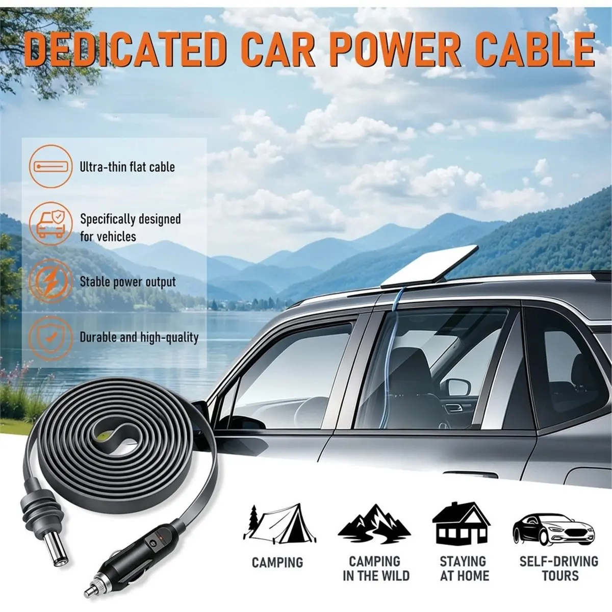 For Cable, 18AWG Waterproof Lighter to DC Cord, Car Power Supply for Trucks, RVs, Ships 3 Meters