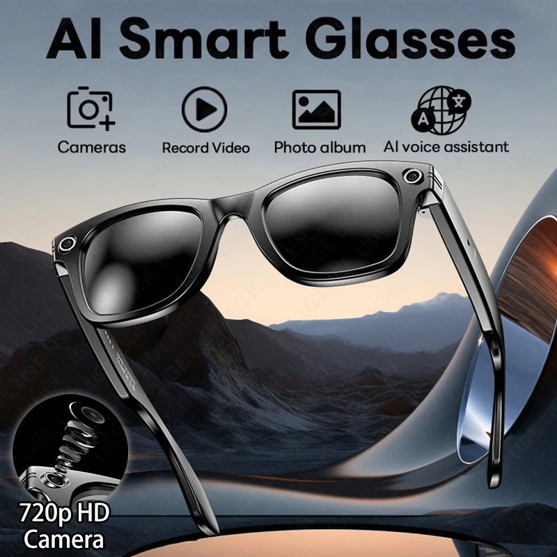 

LIGE Camera Glasses Smart Sunglasses Photo Video Recording AI Dialogue Intelligent Bluetooth Call Music AI Glasses for Men Women
