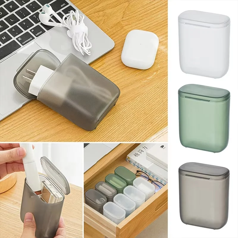 3pcs Desktop Data Cable Storage Box Dustproof Mobile Phone Charger Box Portable Cable Wire Container Box For Office Home Travel