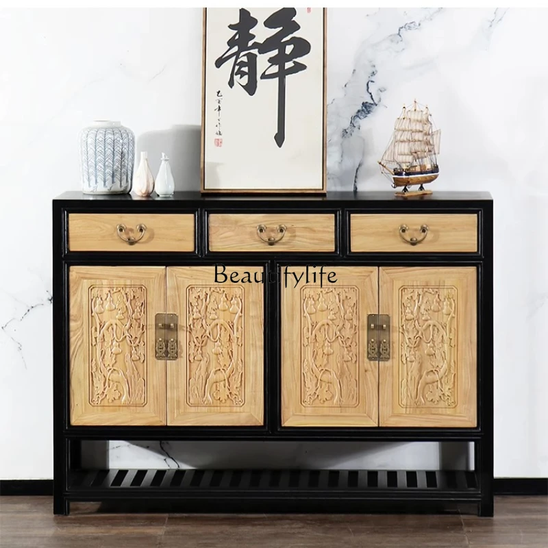 

Chinese solid wood furniture Old elm hand-painted porch cabinet Storage antique with drawers Modern Chinese cabinet