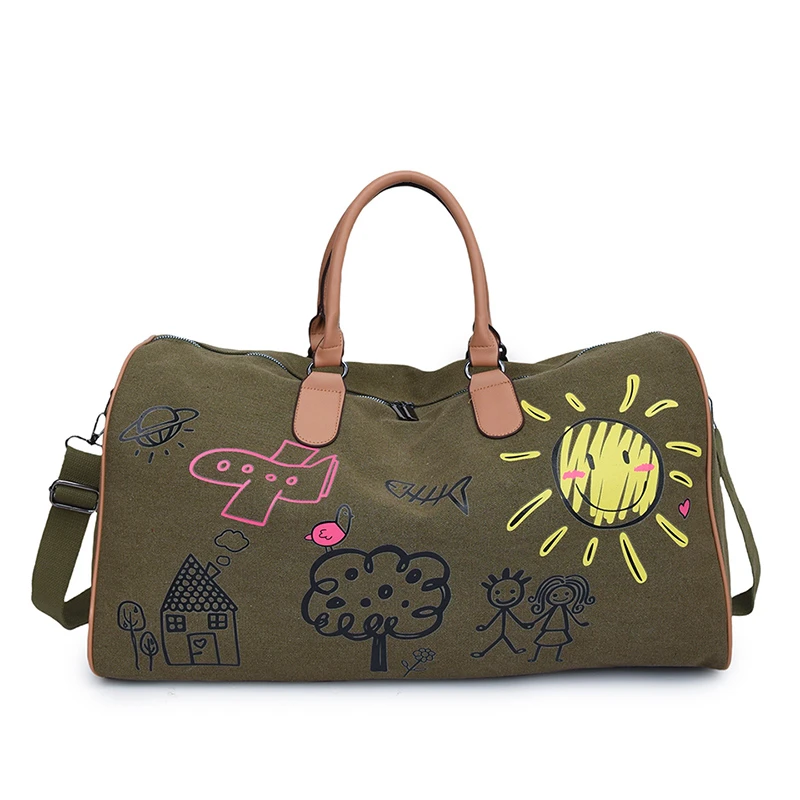 Bolso de viaje de gran capacidad con dibujos animados, bolsos suaves de lona con cremallera para mujer a la venta, nuevos bolsos de viaje multifuncionales de alta calidad 2024