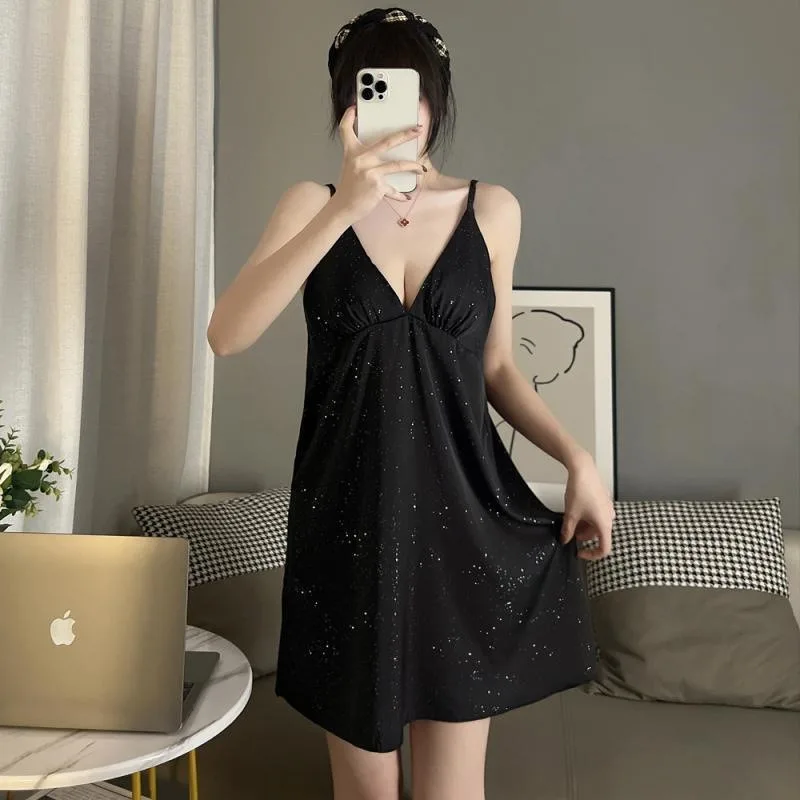 3XL 150kg Plus Size V-neck Suspender Nightgown Women\'s Summer Homewear Sleeveless Mini Nightdress Lingerie Extra Large Sleepwear