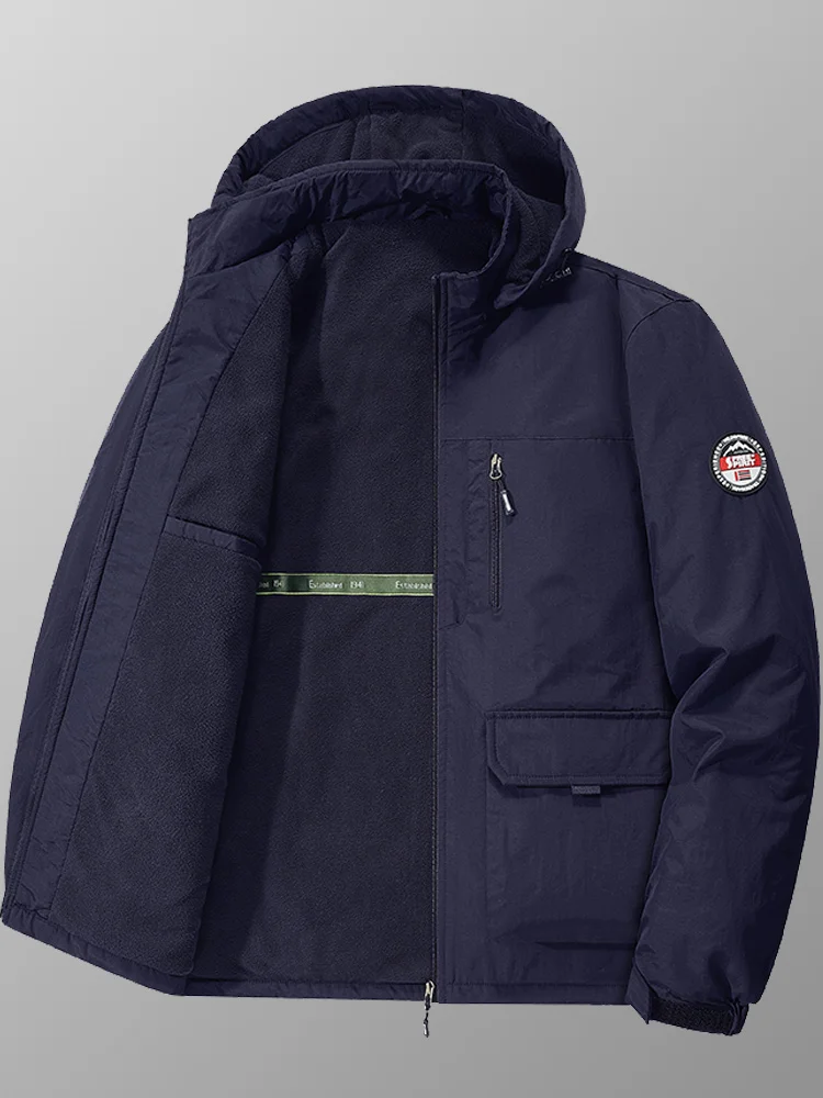 

Men's Winter Fce Lined Jaet Casual Outdoor Loose Fit Workwear Sle Nylon Fabric Detachable Hood Thiened Cotton Inner