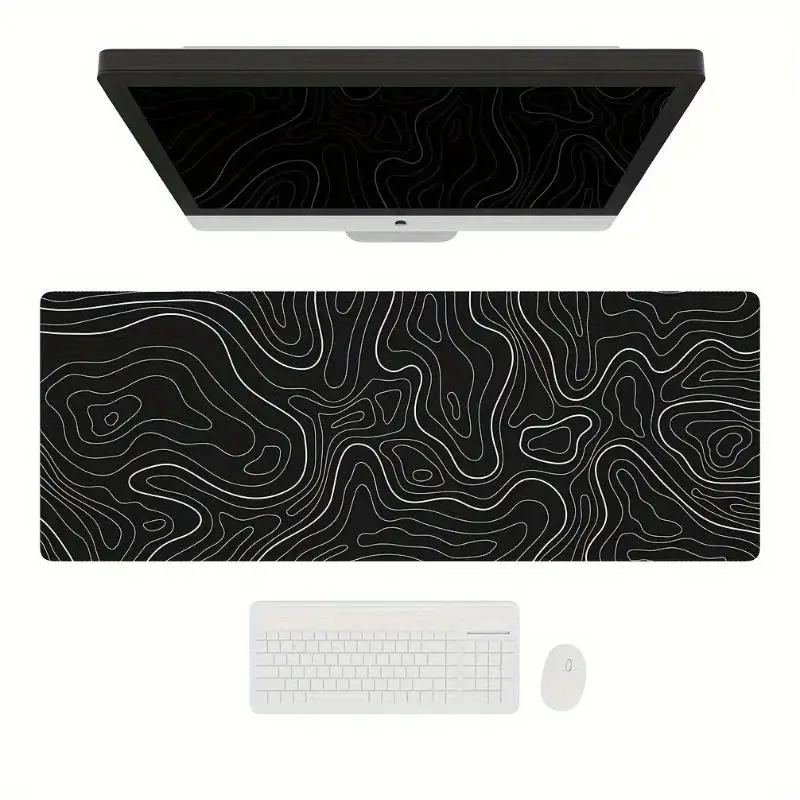 Large Topographic Gaming Mouse Pad Non-Slip Extended Keyboard Mat Black White Ideal Gift for PC Gamer Friends