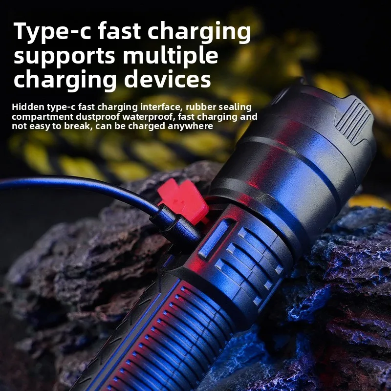 Digital Electric Display Flashlight, Strong Light, Multi-functional Outdoor Searchlight, Charging, Long Battery Life, Zoom