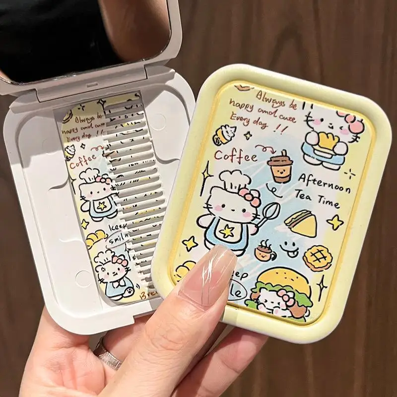 New Sanrio Outgoing Portable Foldable Makeup Mirror Comb Student Dormitory Kawaii Cartoon Anime Character Accessories Girl Gift