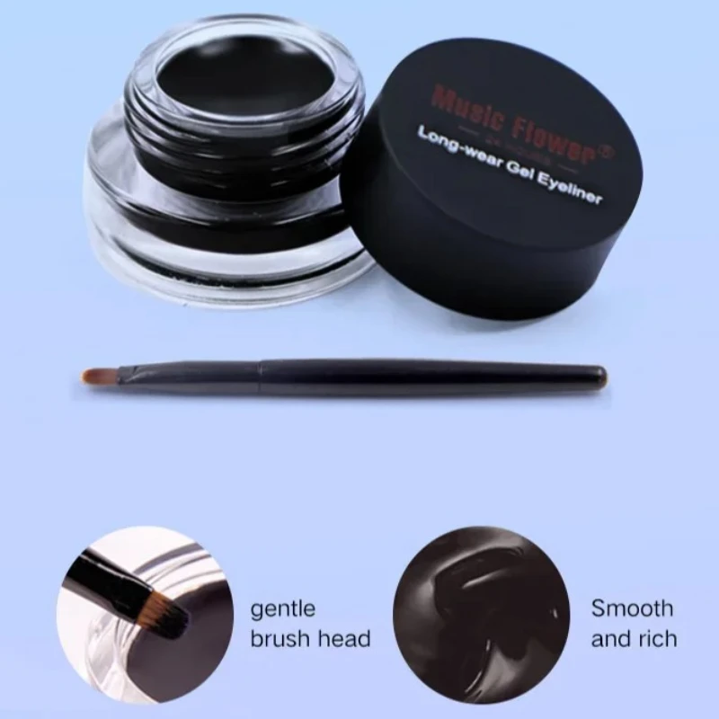 Música flor café negro azul púrpura marrón 24 horas delineador de ojos Gel crema maquillaje impermeable delineador de ojos de larga duración pinceles maquillaje