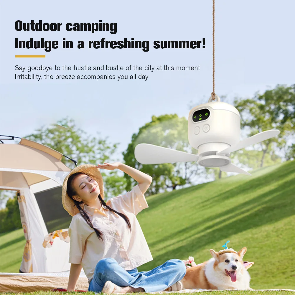 

Portable Wireless Ceiling Fan Light Rechargeable Tent Fan with Remote Control Outdoor Fan for Outdoor Dorm