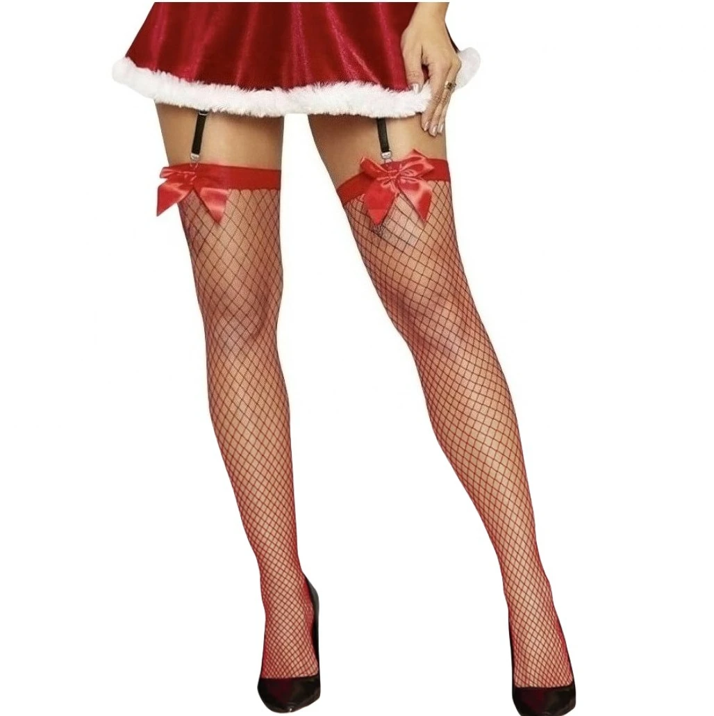 

Red Christmas Bow Socks Sexy Stockings for Women Lingerie Party Club Wear Erotic Fishnet Stockings lenceria medias de mujer