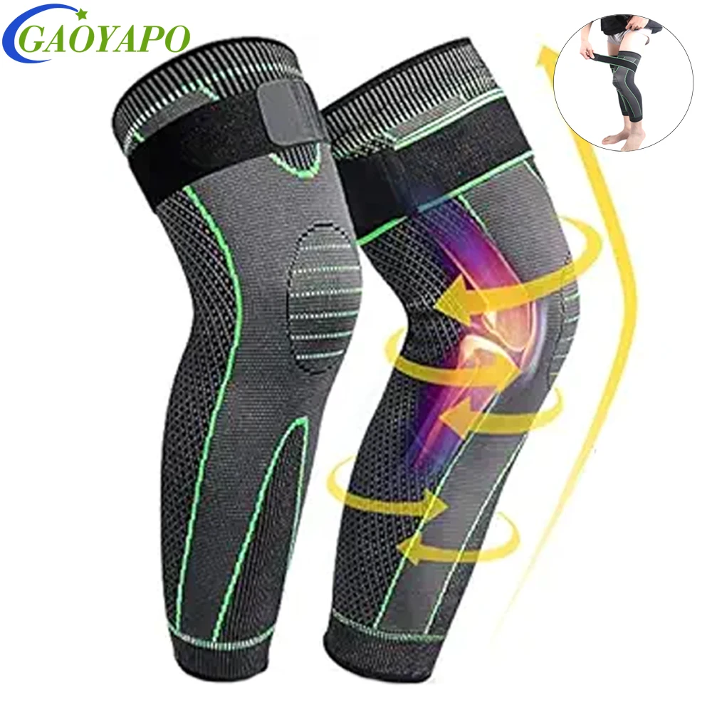 1Pcs Compression Leg Sleeve with Elastic Straps for Men Women,Extra Long Leg Brace Knee Sleeve for Basketball,Football,Knee Pain