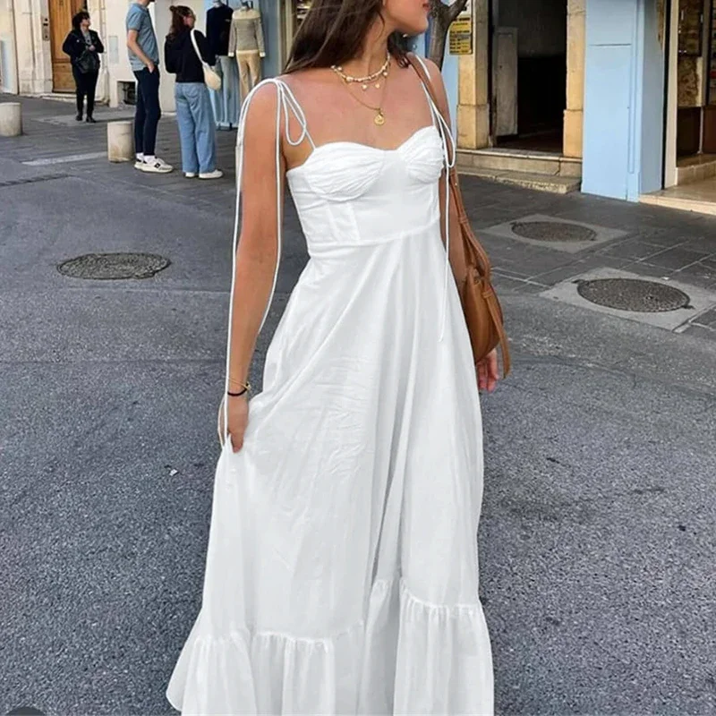 Dresses Spring Summer Fashion Elegant Solid Color Sleeveless Off Shoulder Cami Daily Dresses For Women