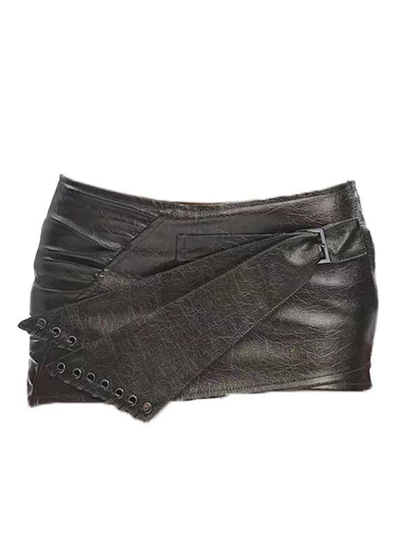 

Retro Distred Heavyweight Ultra-ort Punk Sle Asymmetrical Women's Leather Skirt Mid-Waist Bodycon Skirt