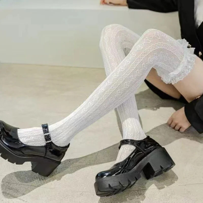 2026 الدانتيل القلب شبكة صيد السمك أنبوب طويل شبكة فوق الركبة الجسم جوارب خادمة تأثيري لوليتا الفخذ العليا شبكة السمك الجوارب الطويلة