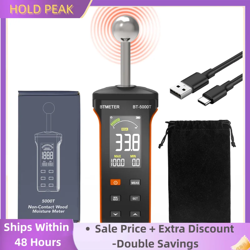 

Digital Non-Destructive Wood Moisture Meter 0-100 Range 20-40mm Depth Color LCD Display Auto Off for Building Material Detection