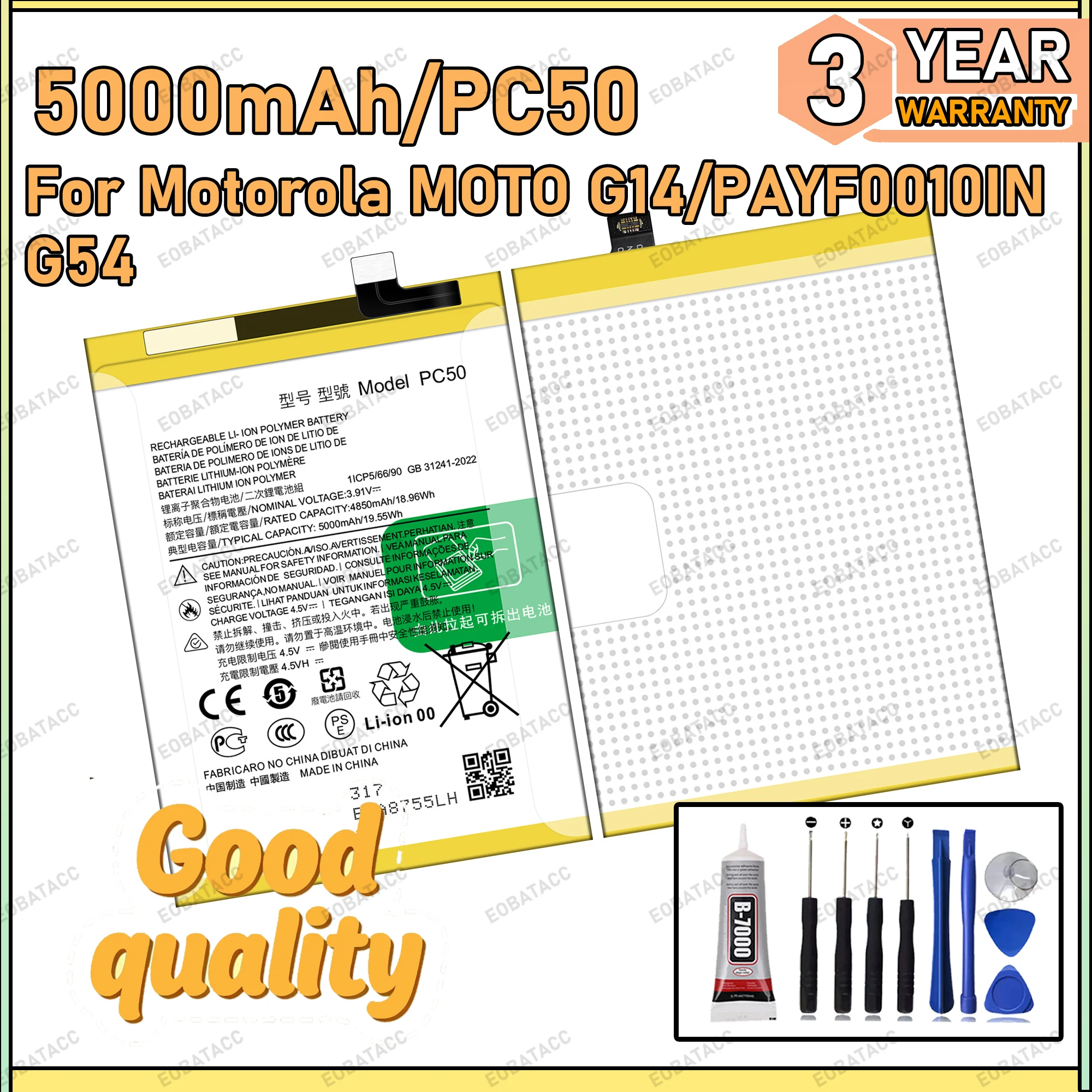 

100% New Zero Cycle PC50 Battery For Motorola Moto G14/PAYF0010IN/G54 Bateria Battery+Free Tools