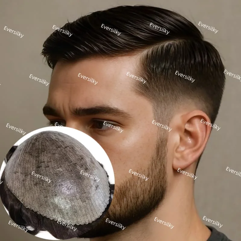 رجل عجوز الشعر المستعار حقن غير قابل للنقش 0.1 مللي متر كامل الجلد بولي Base قاعدة 1b10 1b20 رمادي أسود شعر مستعار الإنسان الذكور الشعرية الاصطناعية #1