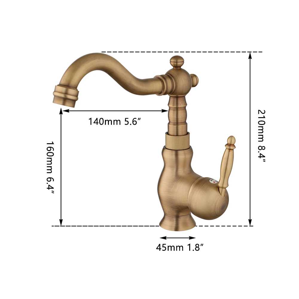 Torayvino Antique Brass Bathroom Faucet Basin Sink Swivel Faucets Vanity Solid Brass Deck Mounted Hot And Cold Mixer Water Tap