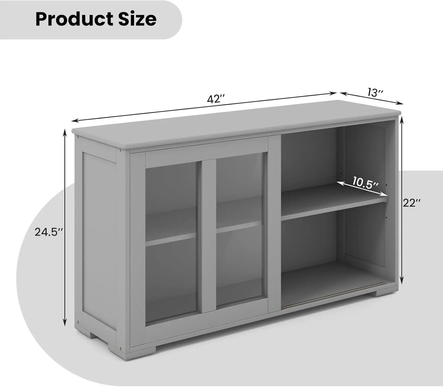Buffet Sideboard with Storage, 2-Door Sliding Glass Cabinet, Adjustable Shelf, Stackable Kitchen Entryway Cabinet (Gray)