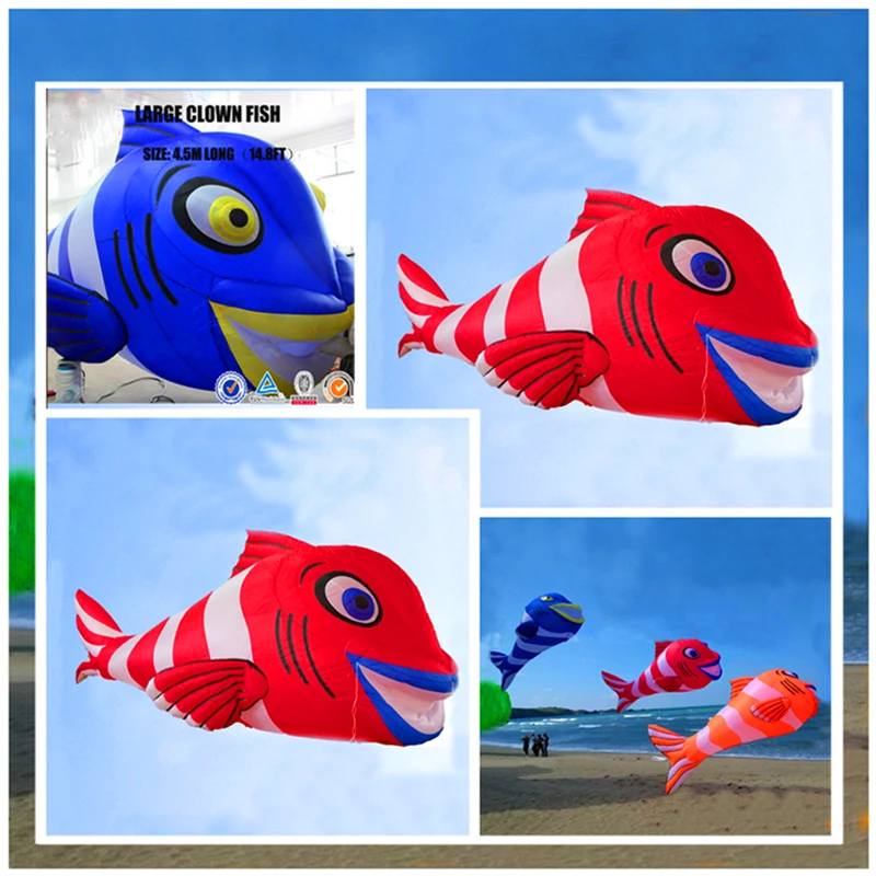 

free shipping 3d clown fish kite pendant inflatable kite string reel animated kites bird kite surfing kite outdoor garden games