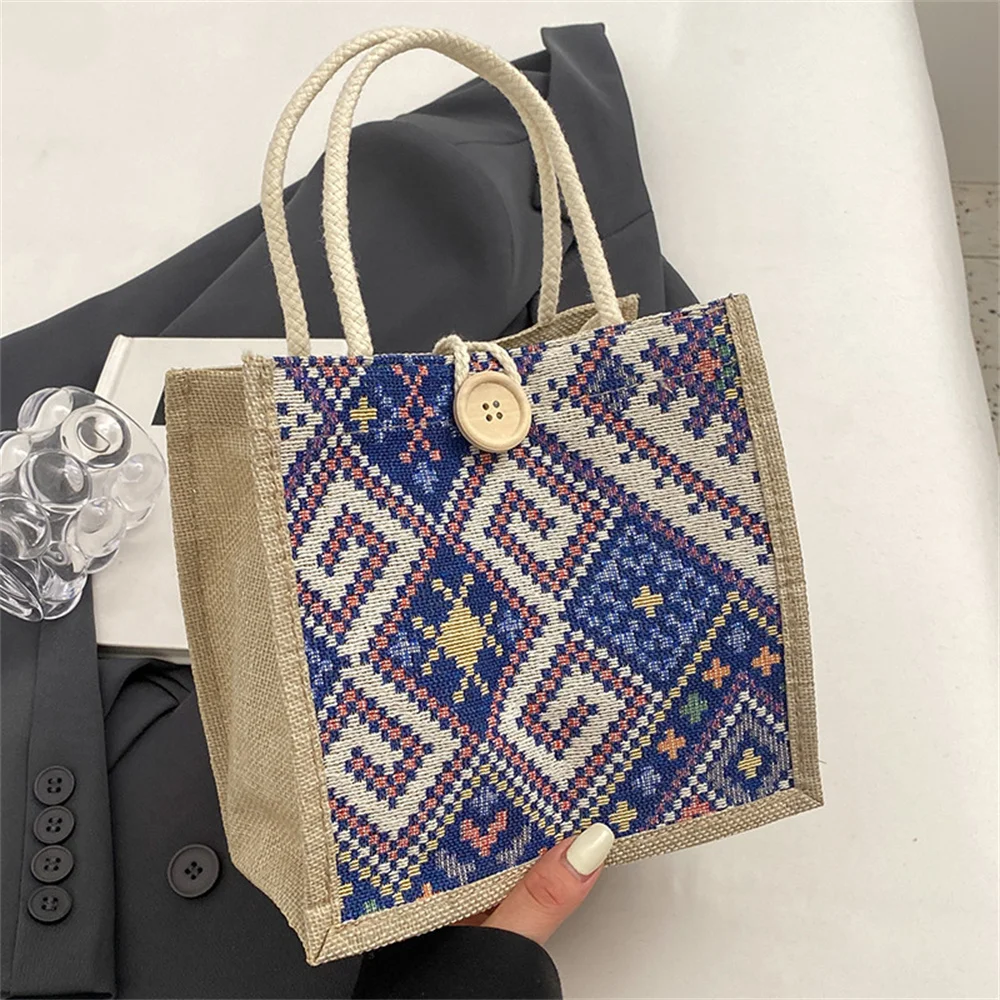 

Ethnic Canvas Bag Linen Handbag Shopping Tote Women's Bag Lunch Tote Girl Shoulder Bag Lunch Bag Hand Carrying Mommy Bag