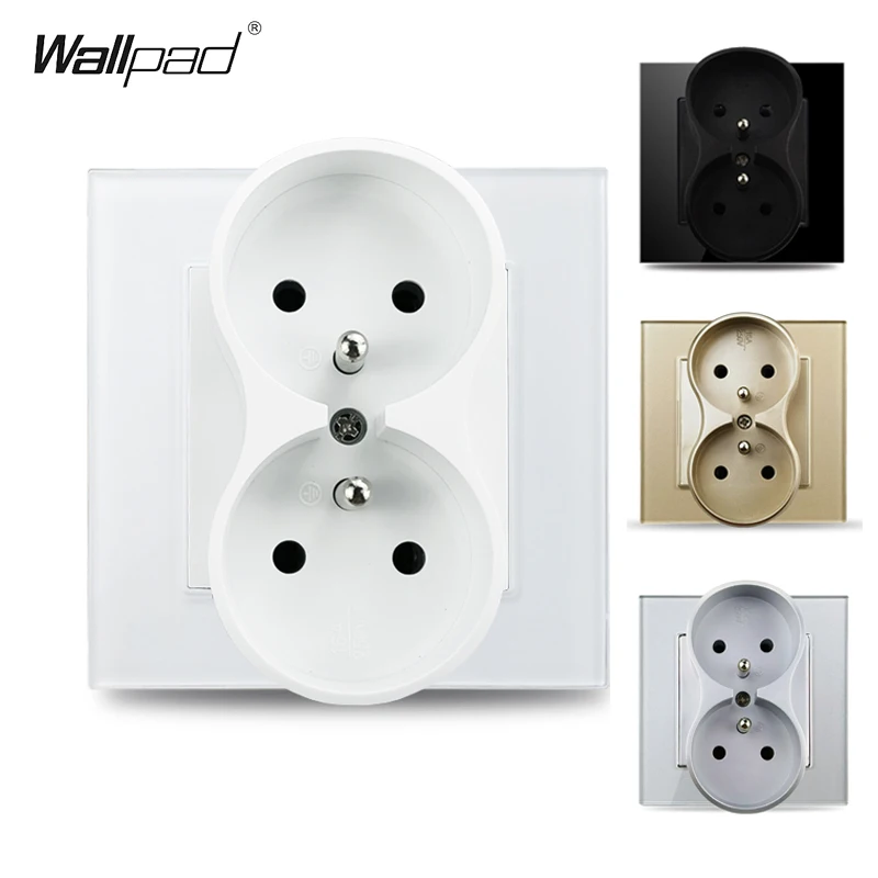 EU Standard Double Sockets Europe Dual Power Outlets 110-250V White Black Glass Panel Electrical Plug for Home Improvement