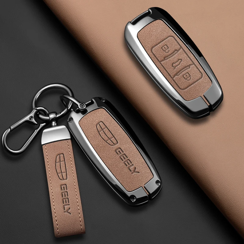 Metal Car Key Case Cover Shell For Geely Emgrand X7 GS GX3 GT GC9 EC7 GC715 EC718 Englon SC3 Atlas Pro Keychain Accessories
