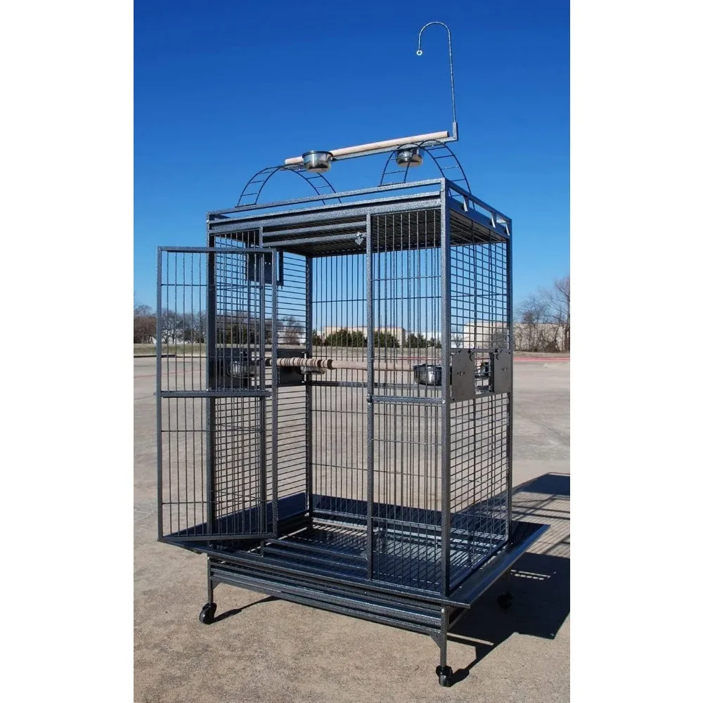 

Extra Large Double Ladders Open Play Top Wrought Iron Bird Parrot Parakeet Finch Macaw Cockatoo Cage, Include Seed Guard and Toy