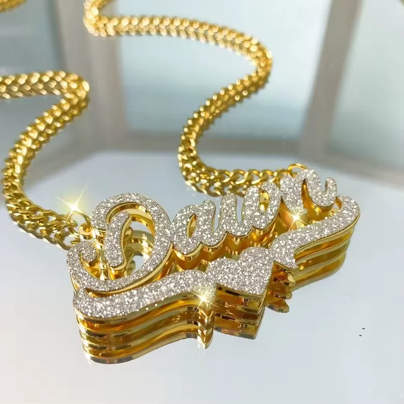 

Custom Name Double Plated Heart Necklace Pendant Fashion Jewelry Cuban Chain best graduation birthday Valentine anniversary gift