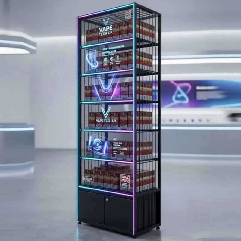 custom.High Grade Retail Display Cabinet Display Stand Wall Glass Display Showcase with LED Lights and Digital Screen