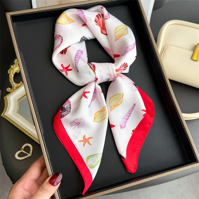 Nowa miękka satynowa apaszka damska z nadrukiem na rok 2025, chustka, bandana, hidżab, chustka na szyję, szal, apaszka, letnia opaska do włosów, foulard, dla kobiet