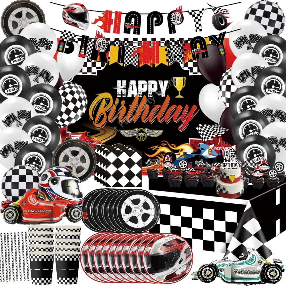 Racing Car Birthday Party Decorations Race Car Theme Plate Balloon Banner Tablecover For Baby Shower Kids Boys Party Supplies