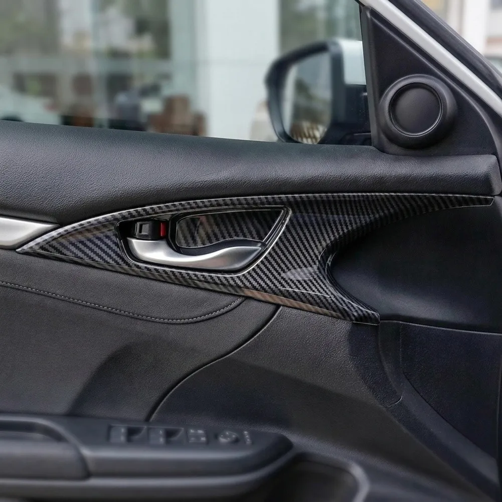 Auto Door Bowl Covers Carbon Fiber Door Decals For Daily Driving Sleek Modern Look No Cutting Required Abs Plastic Construction