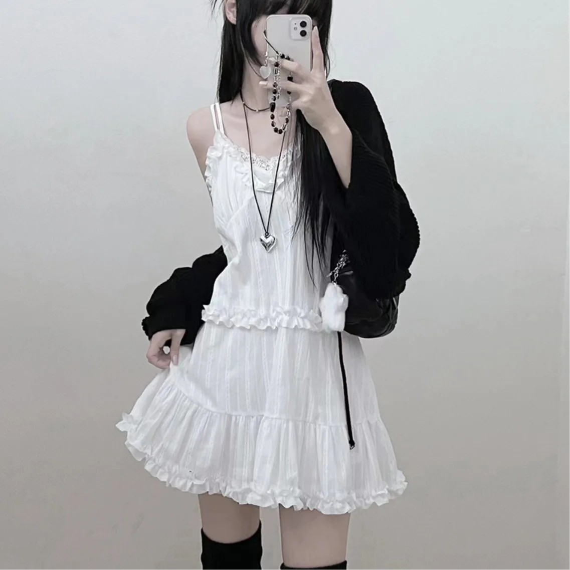 Vestido E Estilo Americano com Decote em Camadas Sem Alças Versão Coreana Vestido de Bailarina Pure Desire