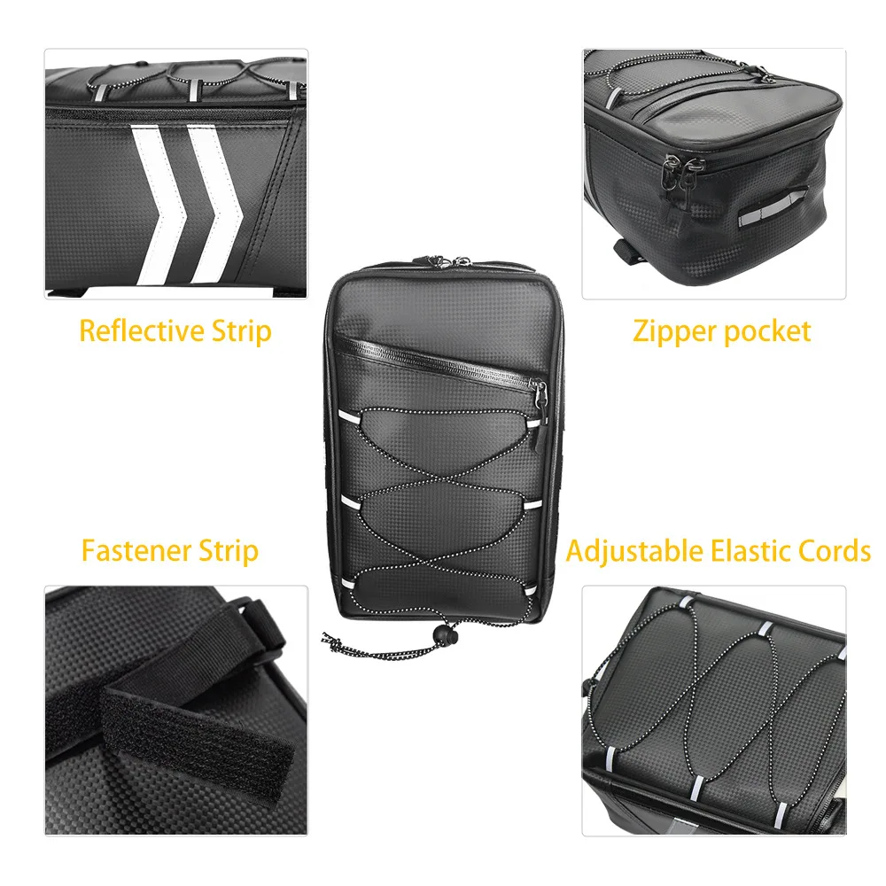 Motorcycle Bicycle Rack Rear Carrier Bag Trunk PU Leather Waterproof 8L Storage Luggage Pouch MTB Bike Pannier Shoulder 