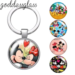 Disney-llavero de Mickey y Minnie Love and Friends, llavero de cabujón de cristal de Donald Daisy, llavero de coche, soporte de anillo, dijes, regalo