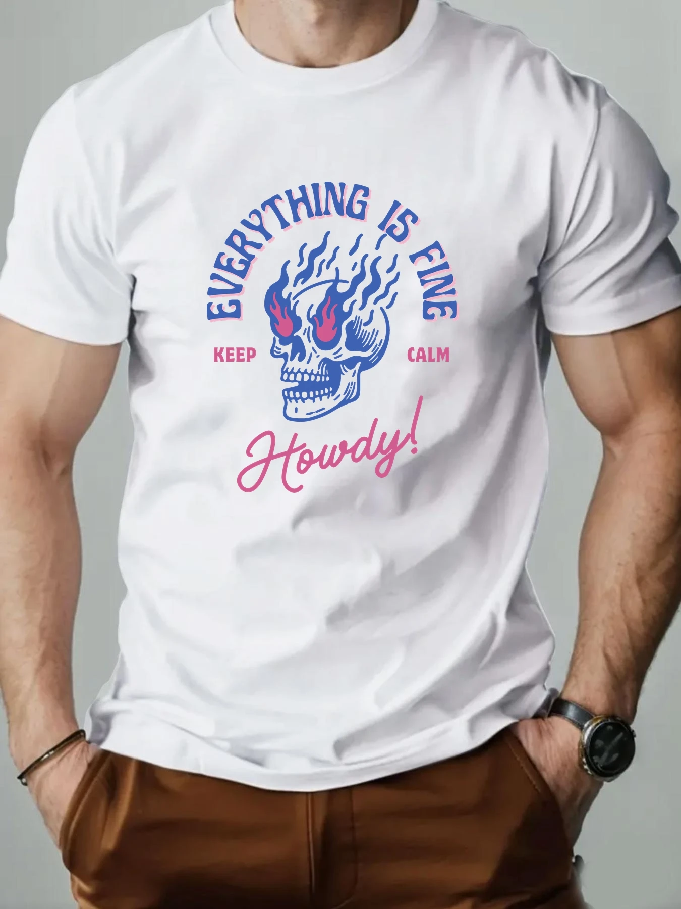 ذكر تي شيرت 100 ٪ القطن لهب الجمجمة الجرافيك تي شيرت للرجال 2025 أزياء طباعة الصيف عارضة لينة تنفس كرونيك اليومية الأعلى #3